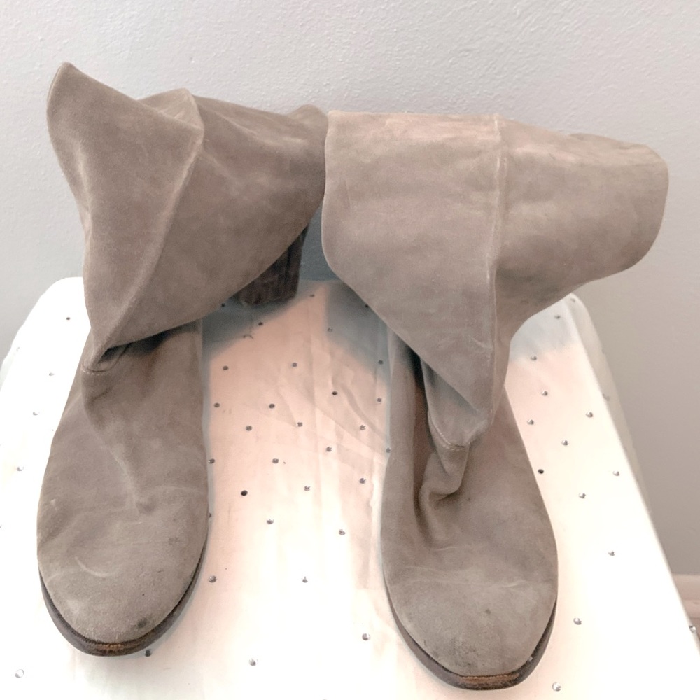 Women's vintage Taupe Suede Knee High Flat Boots